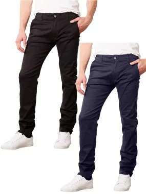 2-Pack Men's Flex Stretch Slim Fit Cotton Everyday Chino Pants (31" Inseam)