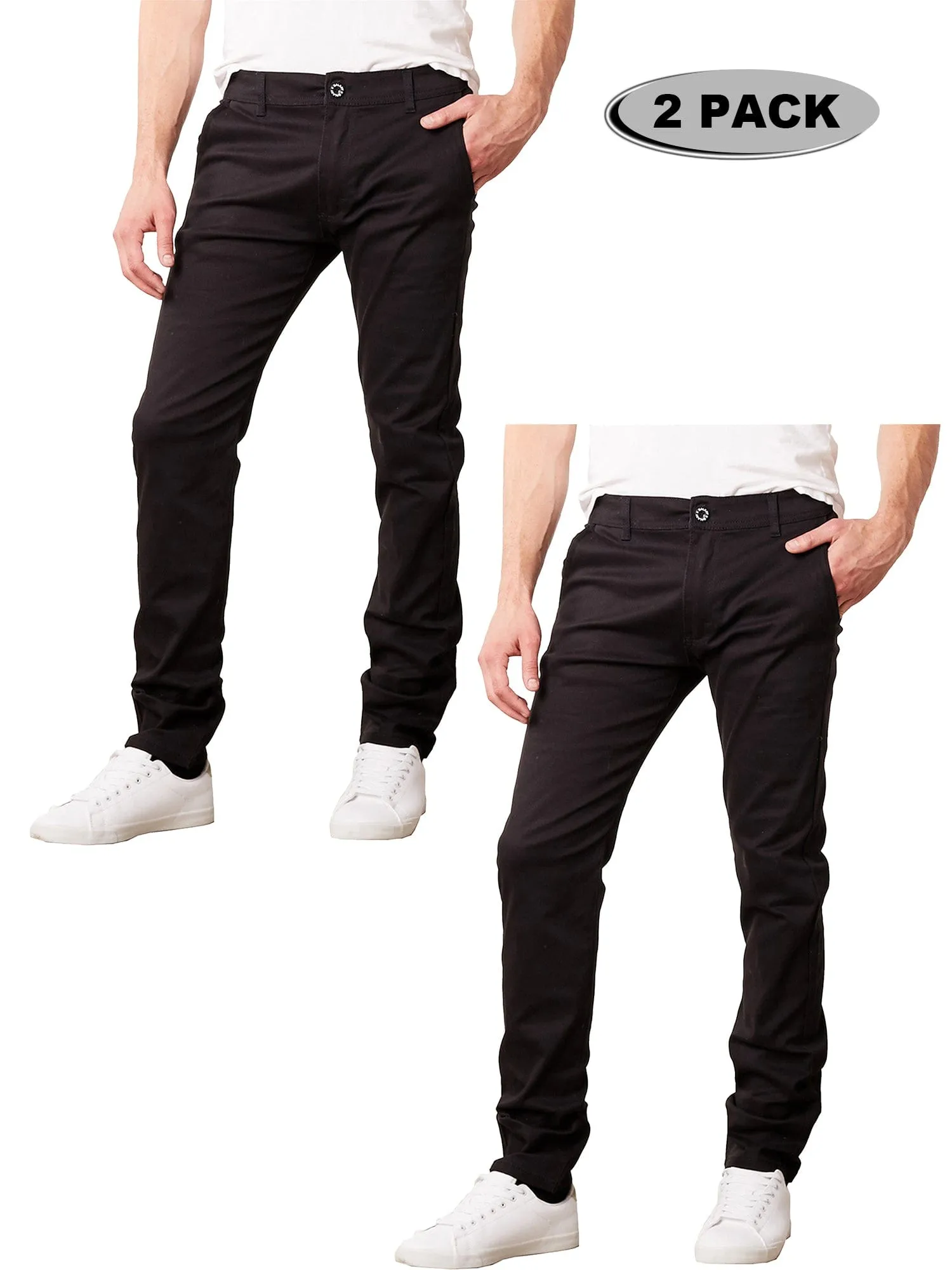 2-Pack Men's Flex Stretch Slim Fit Cotton Everyday Chino Pants (31" Inseam)