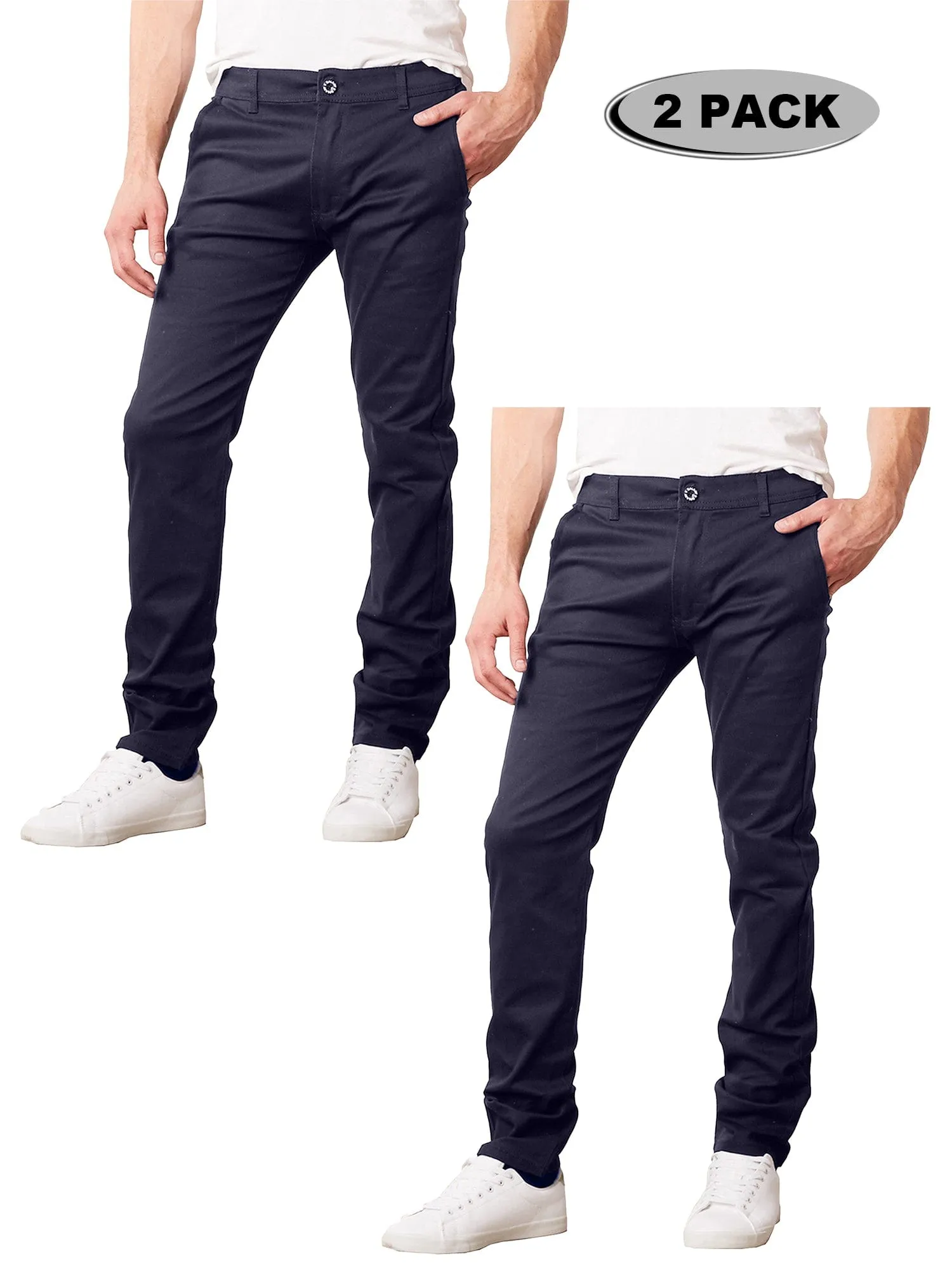 2-Pack Men's Flex Stretch Slim Fit Cotton Everyday Chino Pants (31" Inseam)