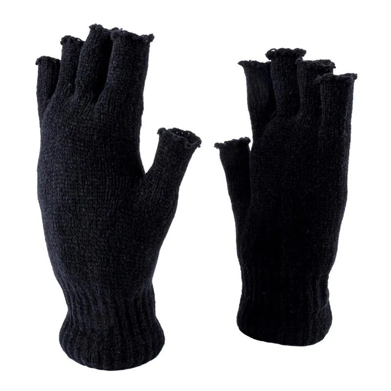 2 Pairs Gloves & Fingerless Glove Set Mens Heat Control Thermal Lined Chenille Black