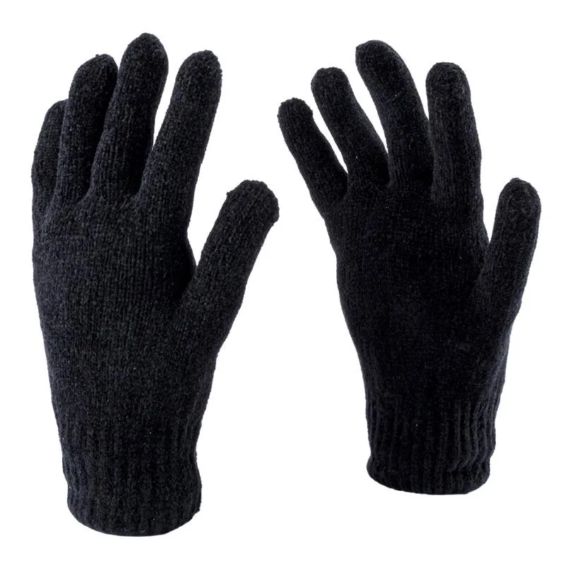 2 Pairs Gloves & Fingerless Glove Set Mens Heat Control Thermal Lined Chenille Black