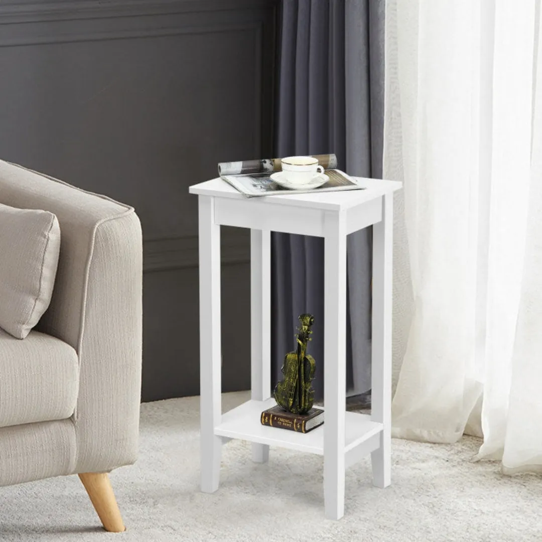 2-Tier Nightstand End Side Wooden Legs Table for Bedroom