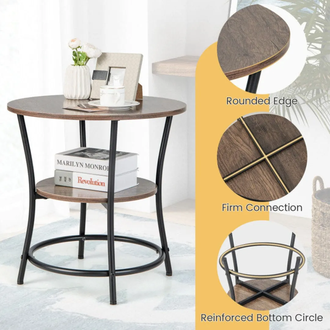 2-Tier Round End Table with Open Storage Shelf and Sturdy Metal Frame