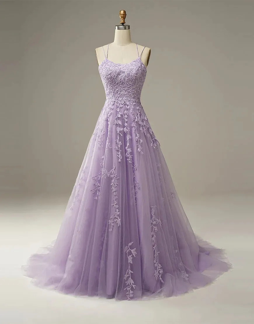 A-Line Long Lilac Prom Dresses with Appliques,BD930624