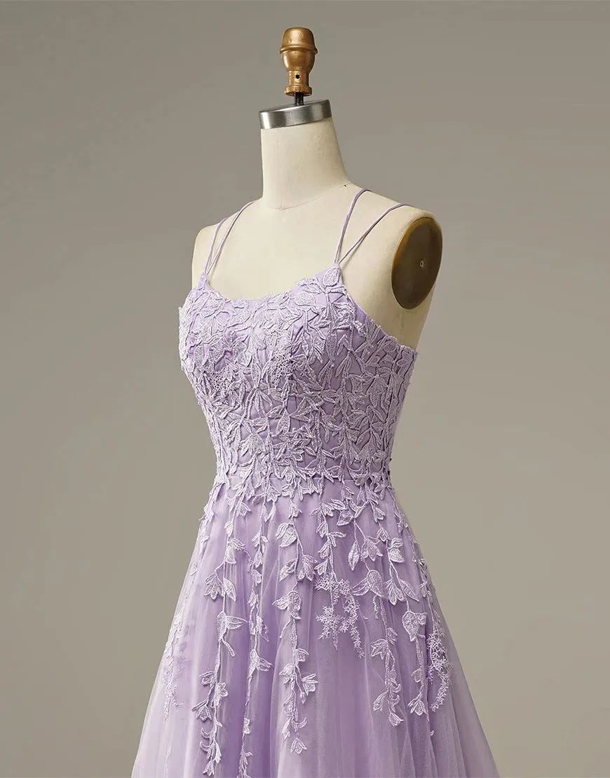 A-Line Long Lilac Prom Dresses with Appliques,BD930624