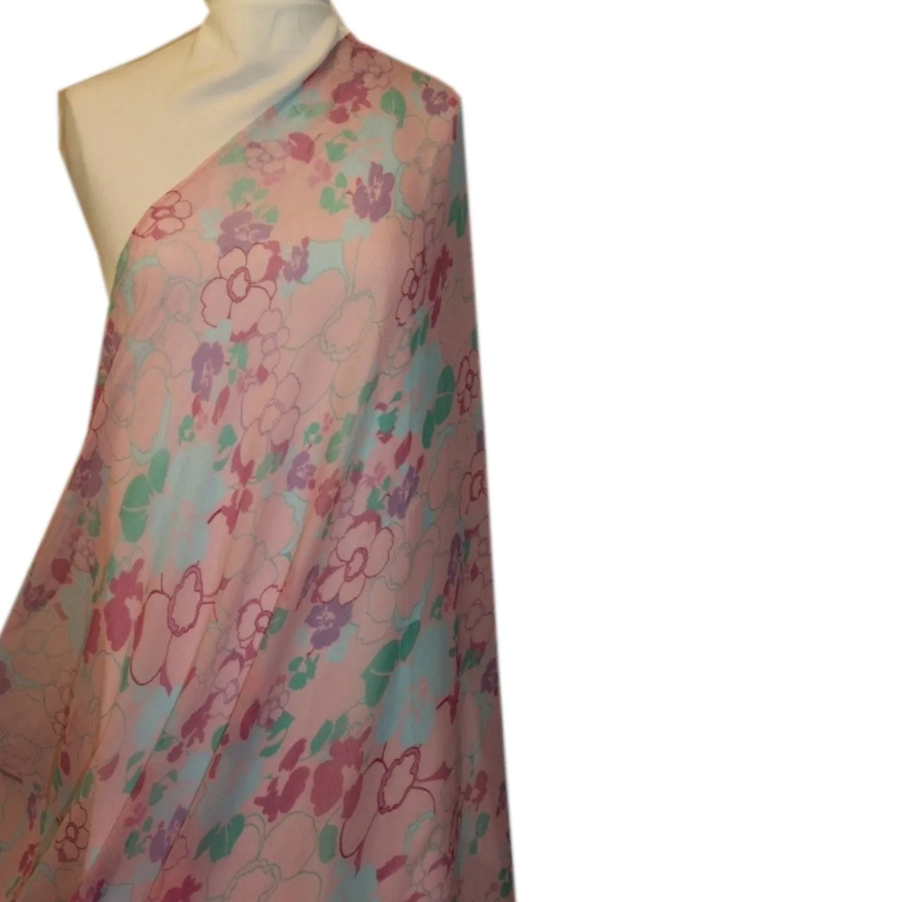 Abstract Floral Printed Silk Chiffon - Pink