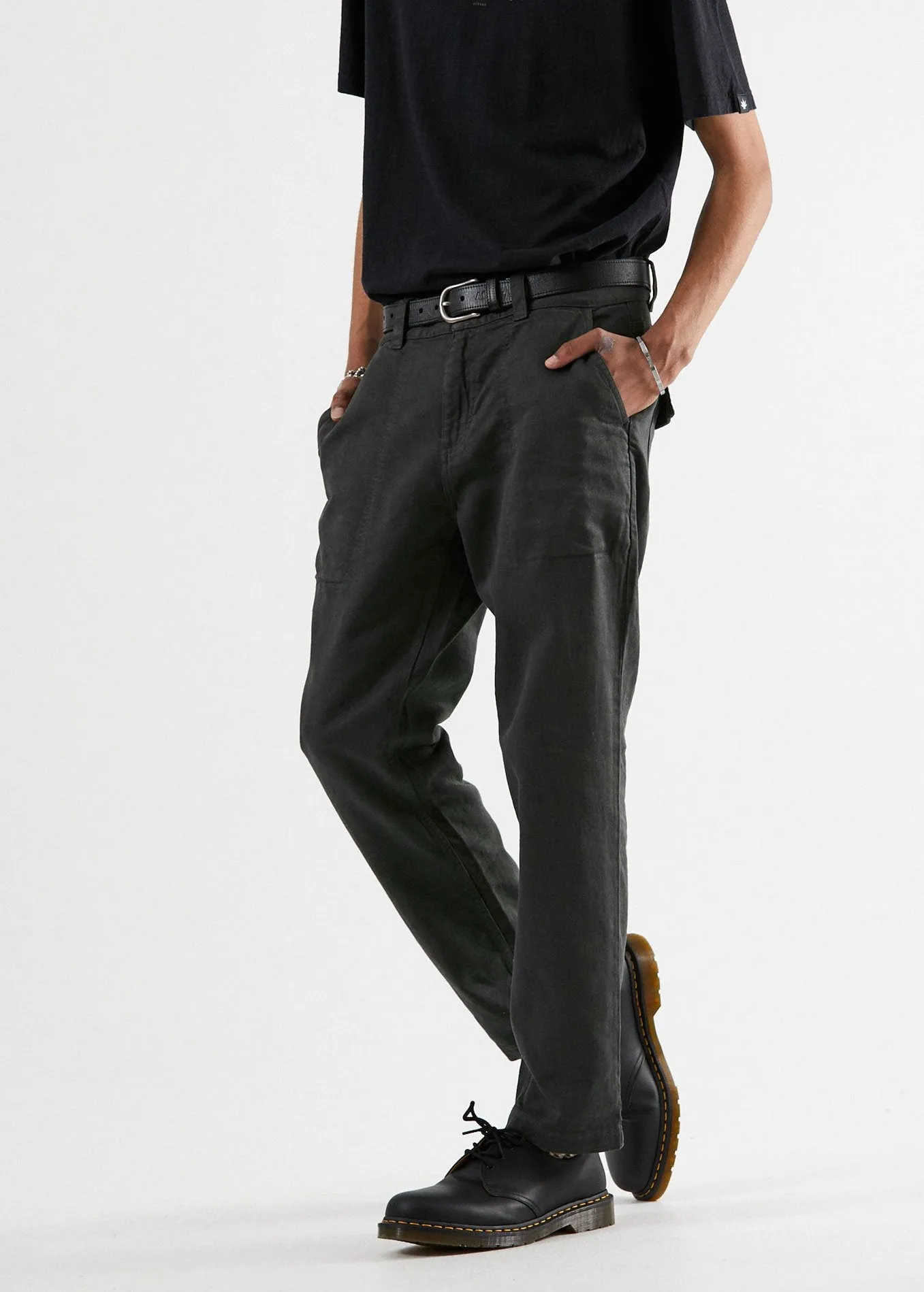 Afends Mens Ninety Twos - Hemp Relaxed Fit Chino Pant - Black