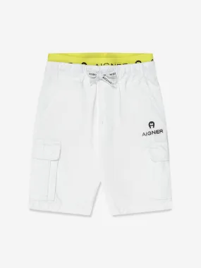 Aigner Boys Embroidered Bermuda Shorts in White