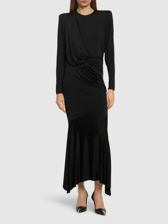 Alexandre Vauthier   Draped satin l/s open back long dress 