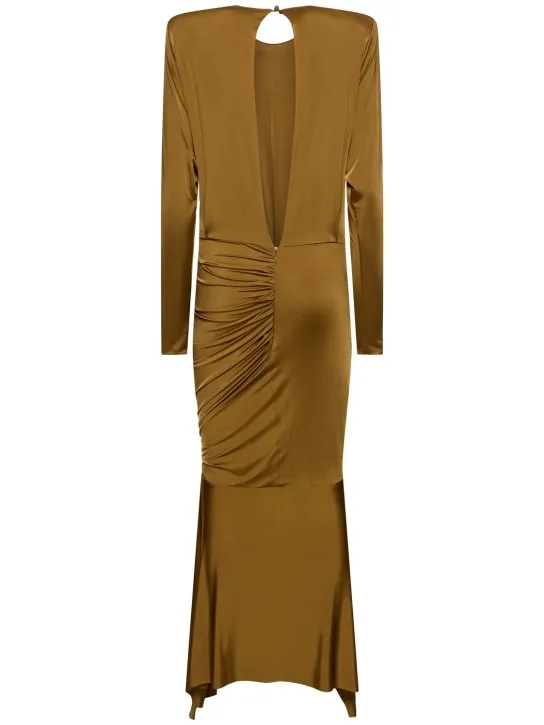 Alexandre Vauthier   Draped satin l/s open back long dress 