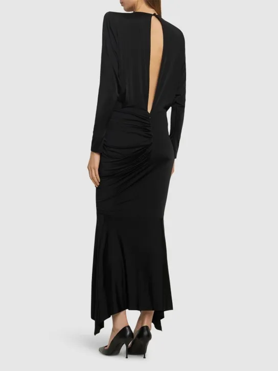 Alexandre Vauthier   Draped satin l/s open back long dress 