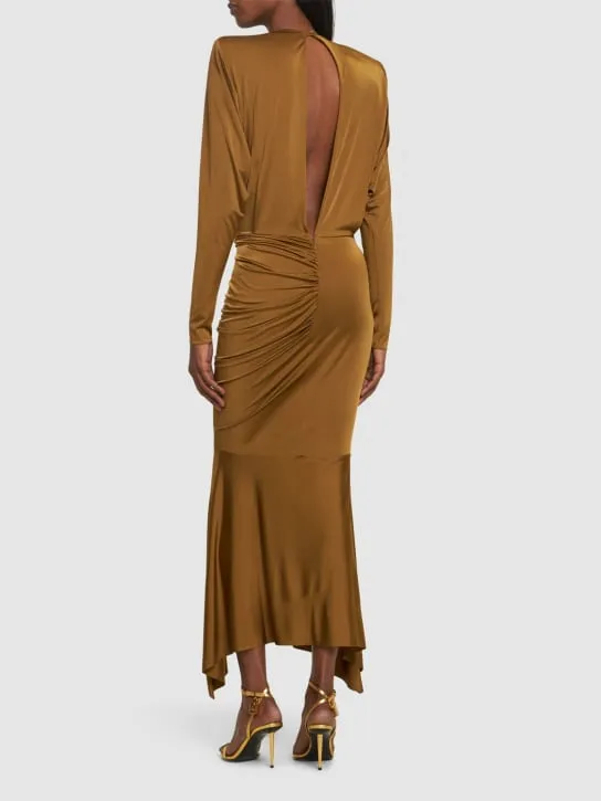 Alexandre Vauthier   Draped satin l/s open back long dress 