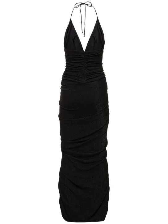 Alexandre Vauthier   Lurex halterneck side drape long dress 