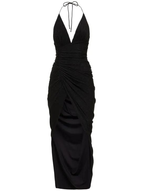 Alexandre Vauthier   Lurex halterneck side drape long dress 