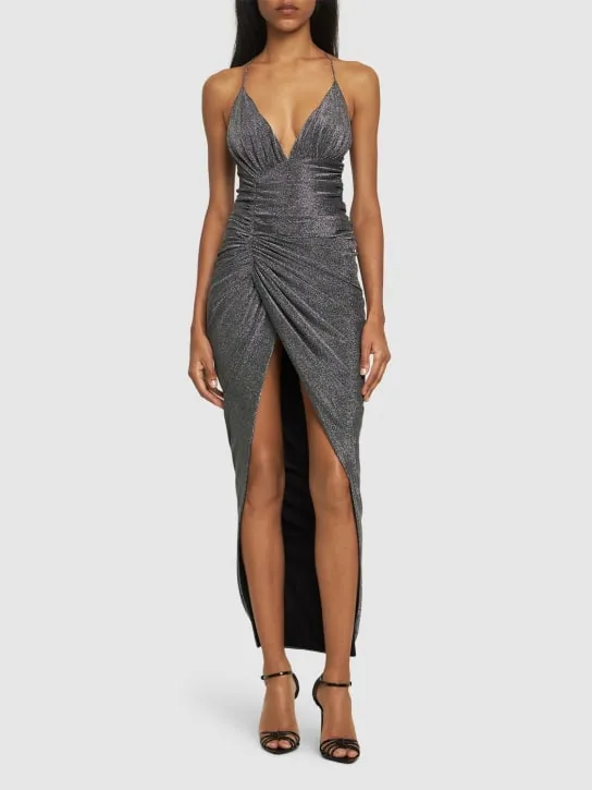 Alexandre Vauthier   Lurex halterneck side drape long dress 