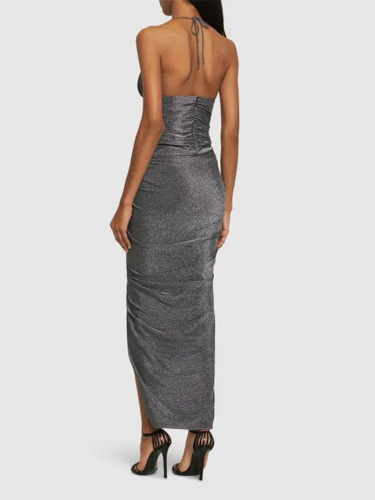 Alexandre Vauthier   Lurex halterneck side drape long dress 