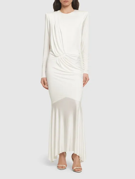 Alexandre Vauthier   Satin draped l/s open back long dress 