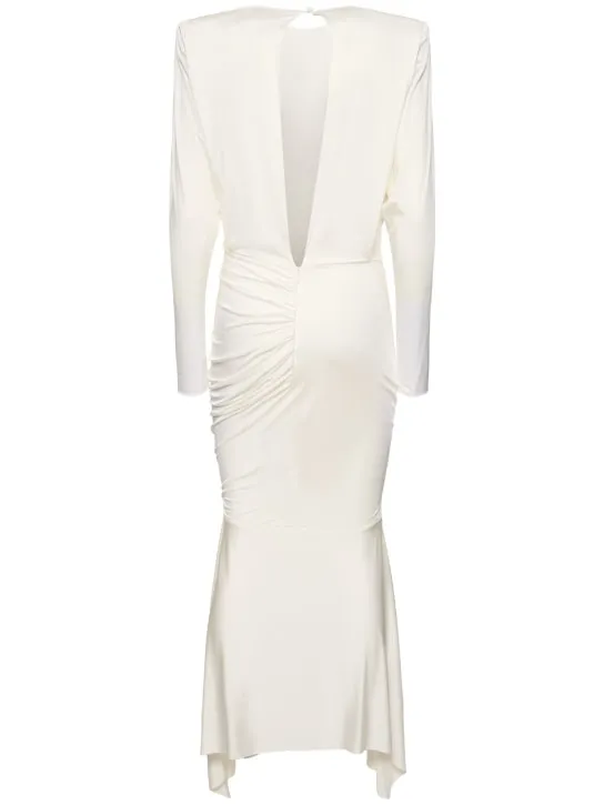 Alexandre Vauthier   Satin draped l/s open back long dress 