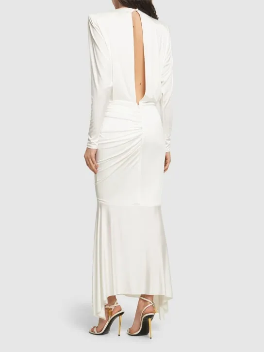 Alexandre Vauthier   Satin draped l/s open back long dress 