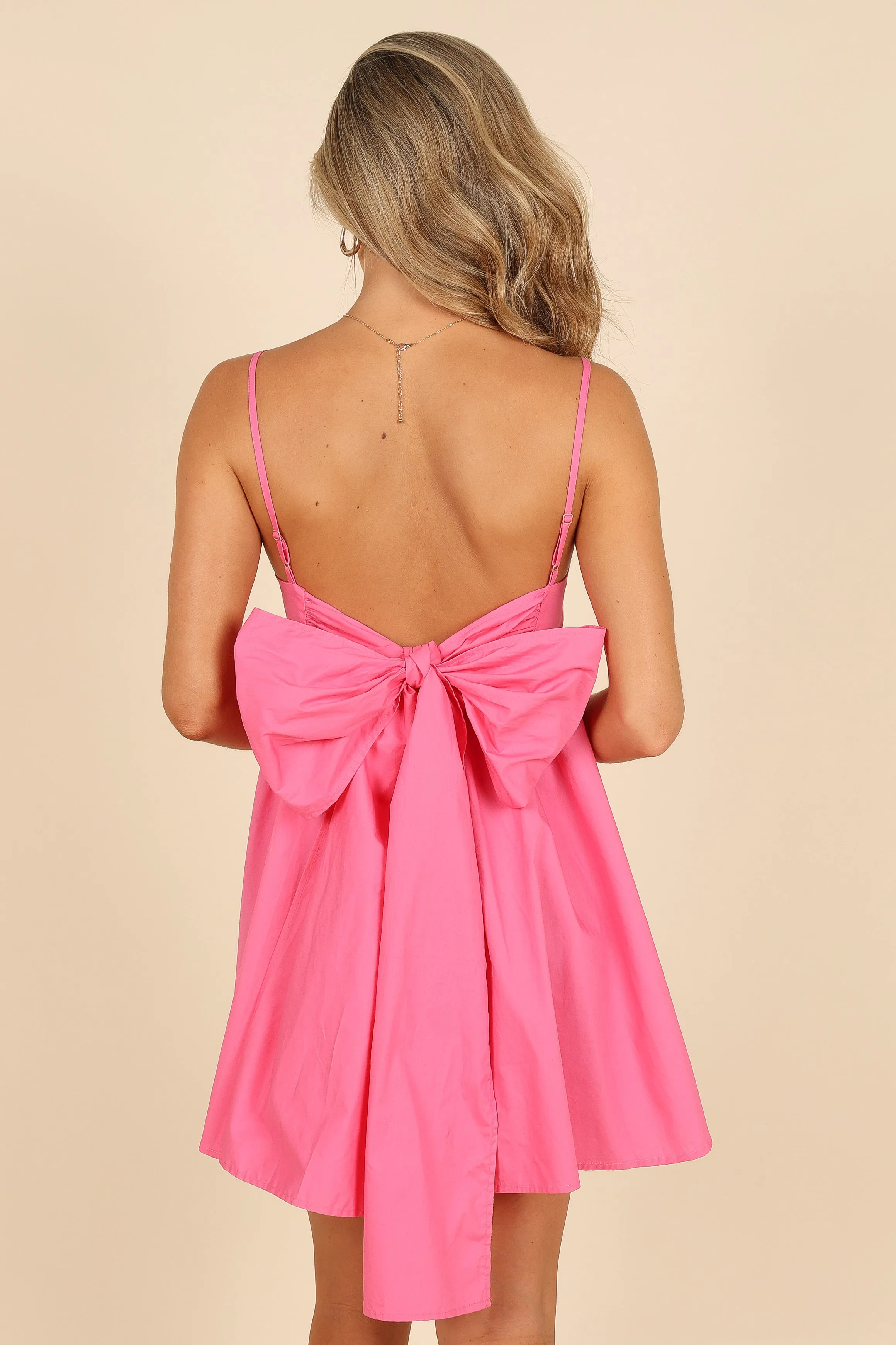 Alice Bow Back Mini Dress - Hot Pink