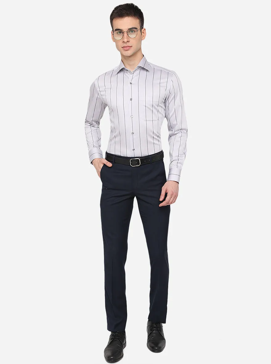 Ash Grey & Blue Striped Regular Fit Formal Shirt | JadeBlue