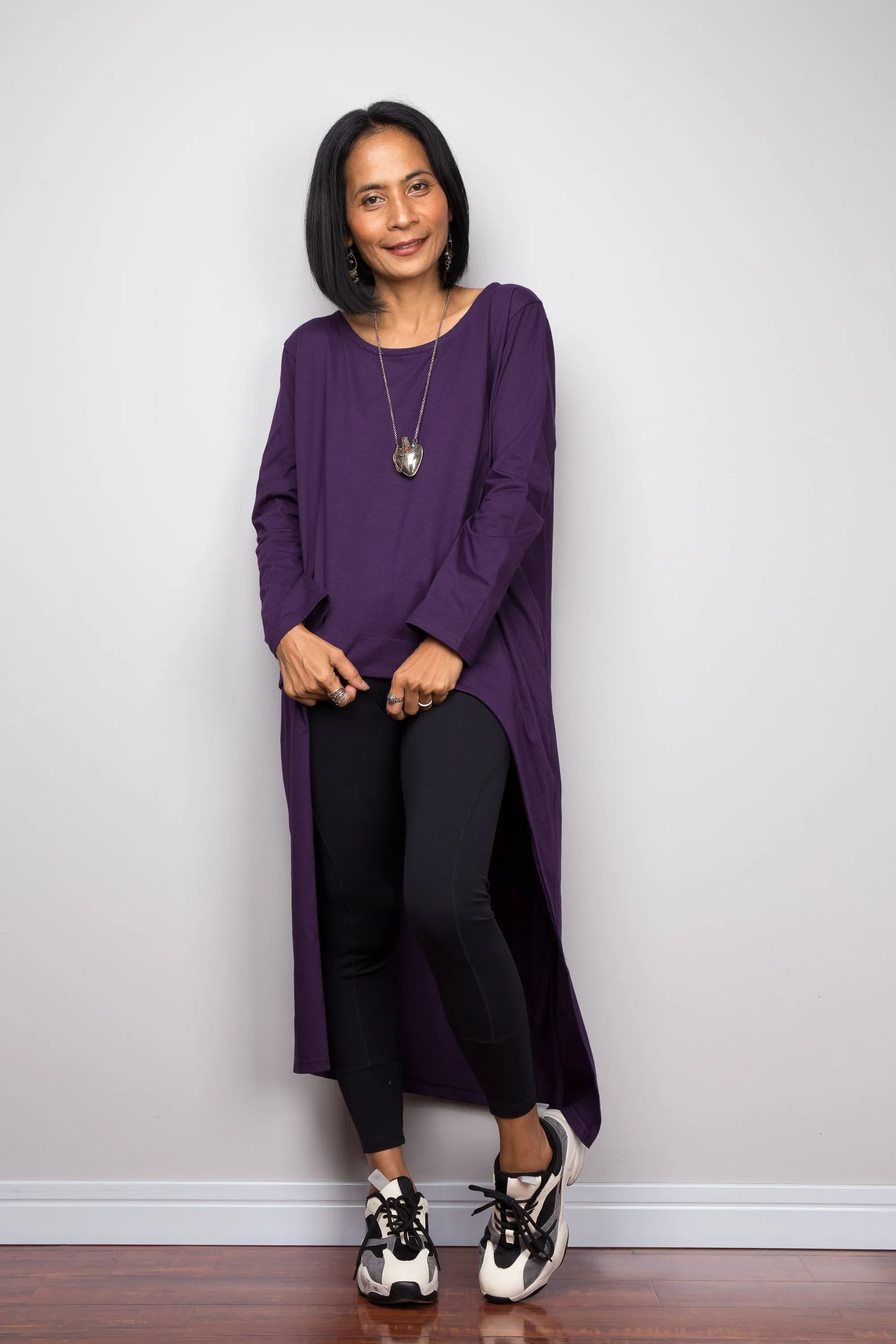 Asymmetrical purple tunic dress