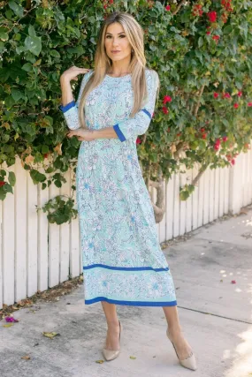 Athena Long Dress Blooms Blue