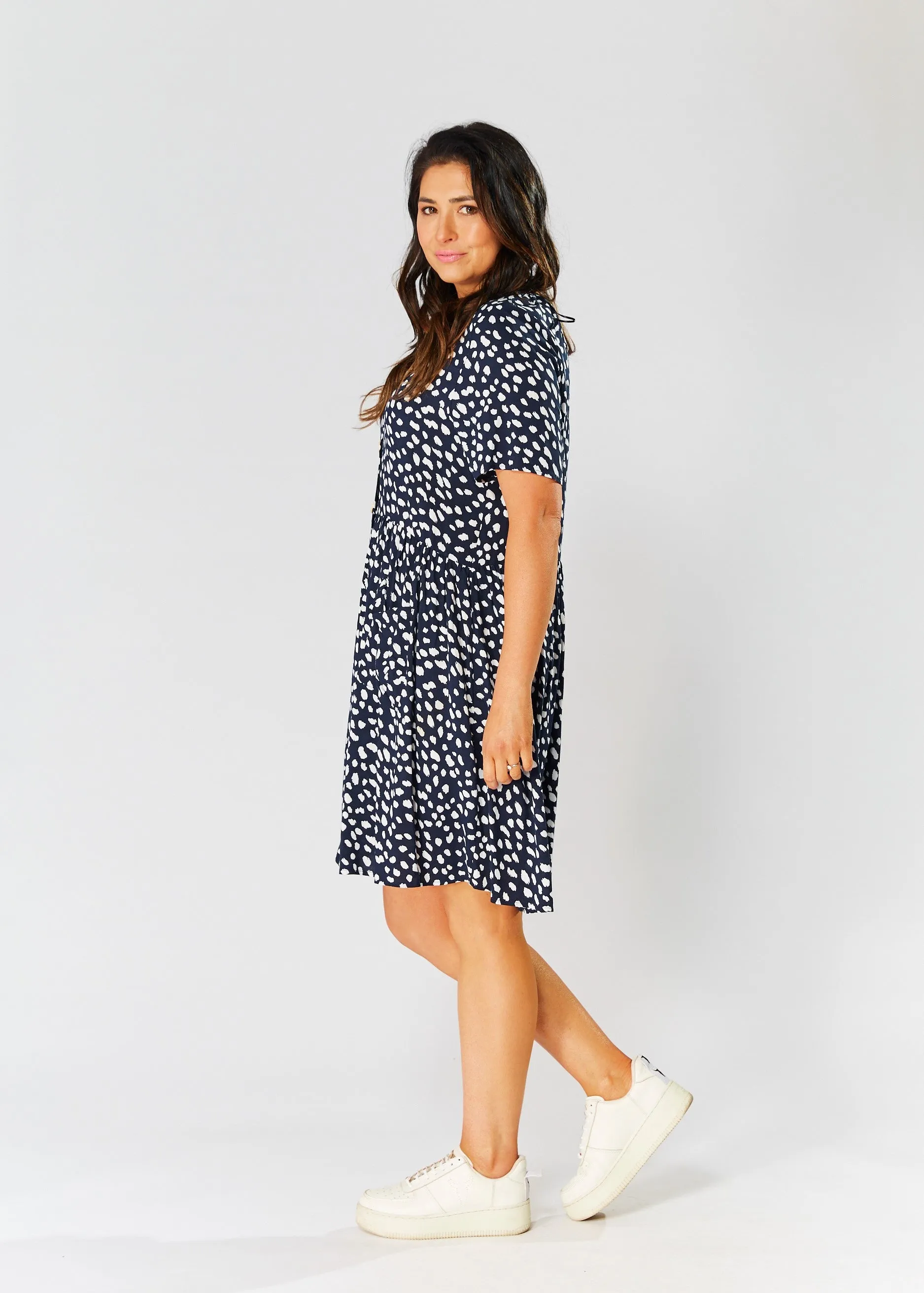 Babydoll Dress - Navy Cheetah