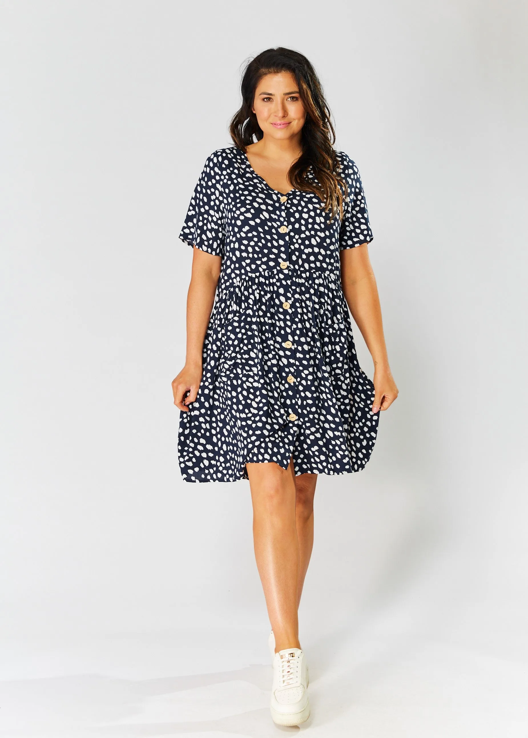 Babydoll Dress - Navy Cheetah