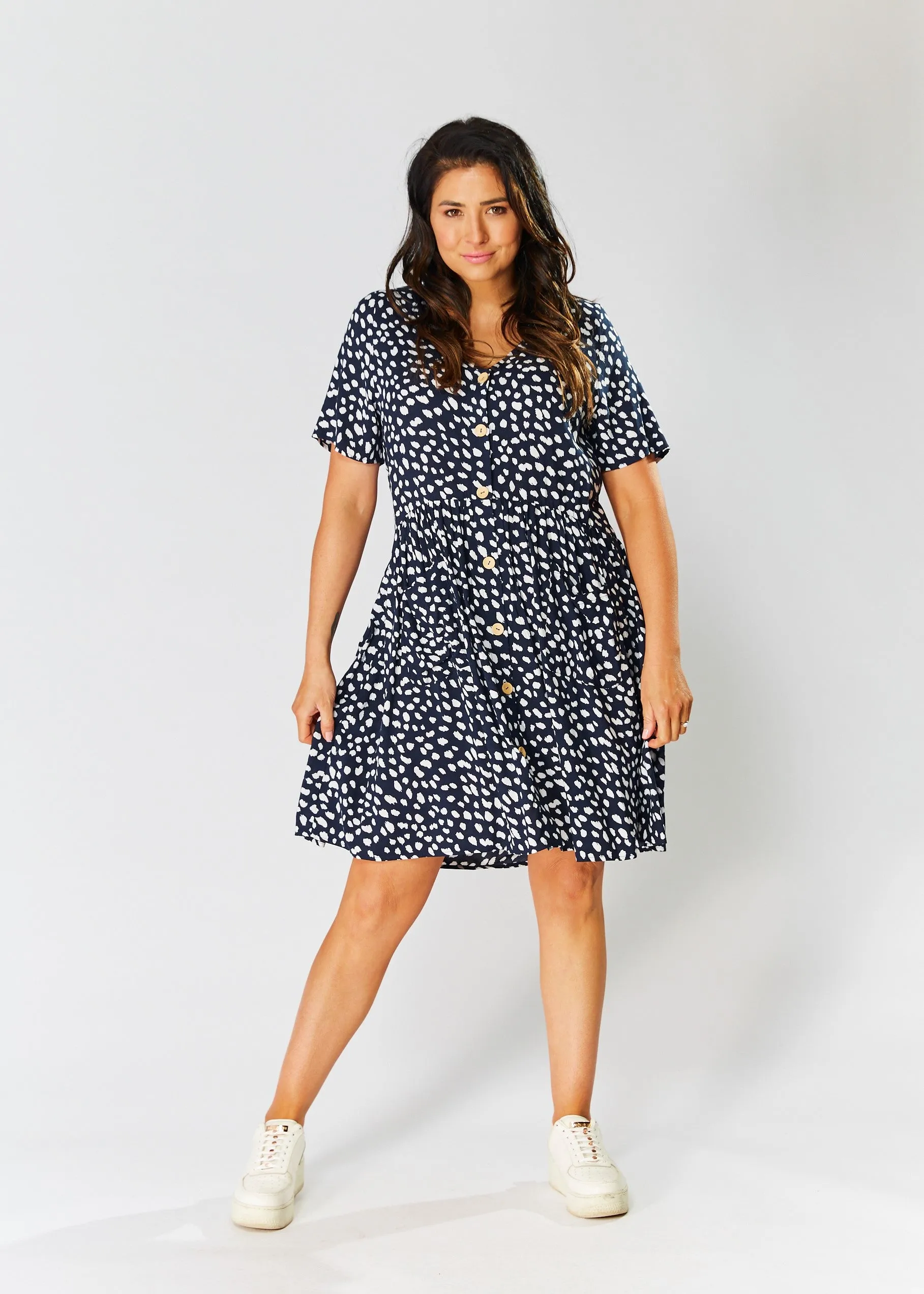 Babydoll Dress - Navy Cheetah