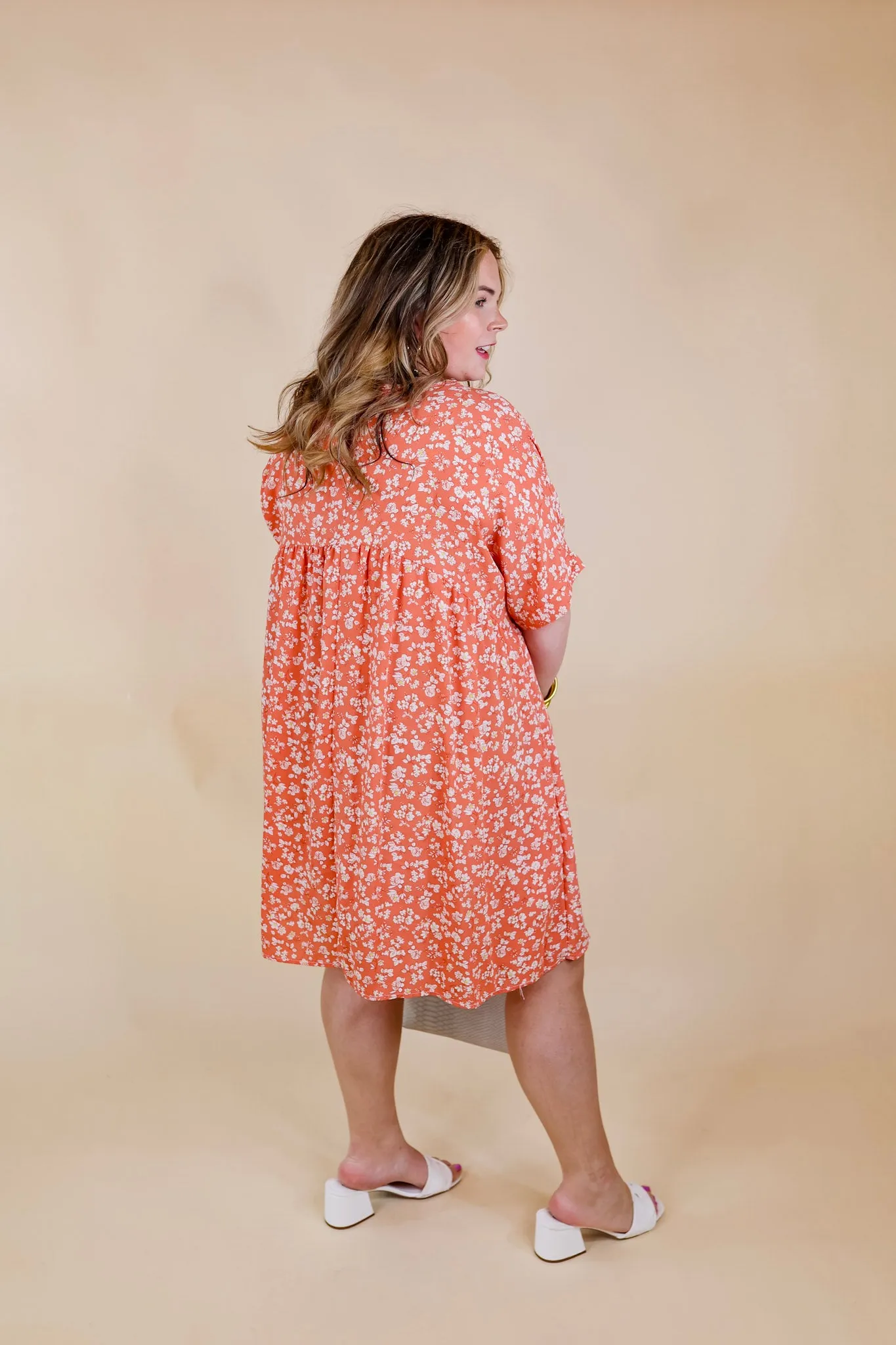 Beauty In Blooms Floral Print Babydoll Dress in Coral Orange