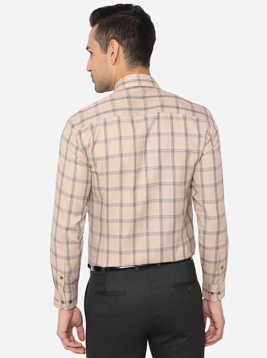 Beige Checked Slim Fit Formal Shirt | Greenfibre