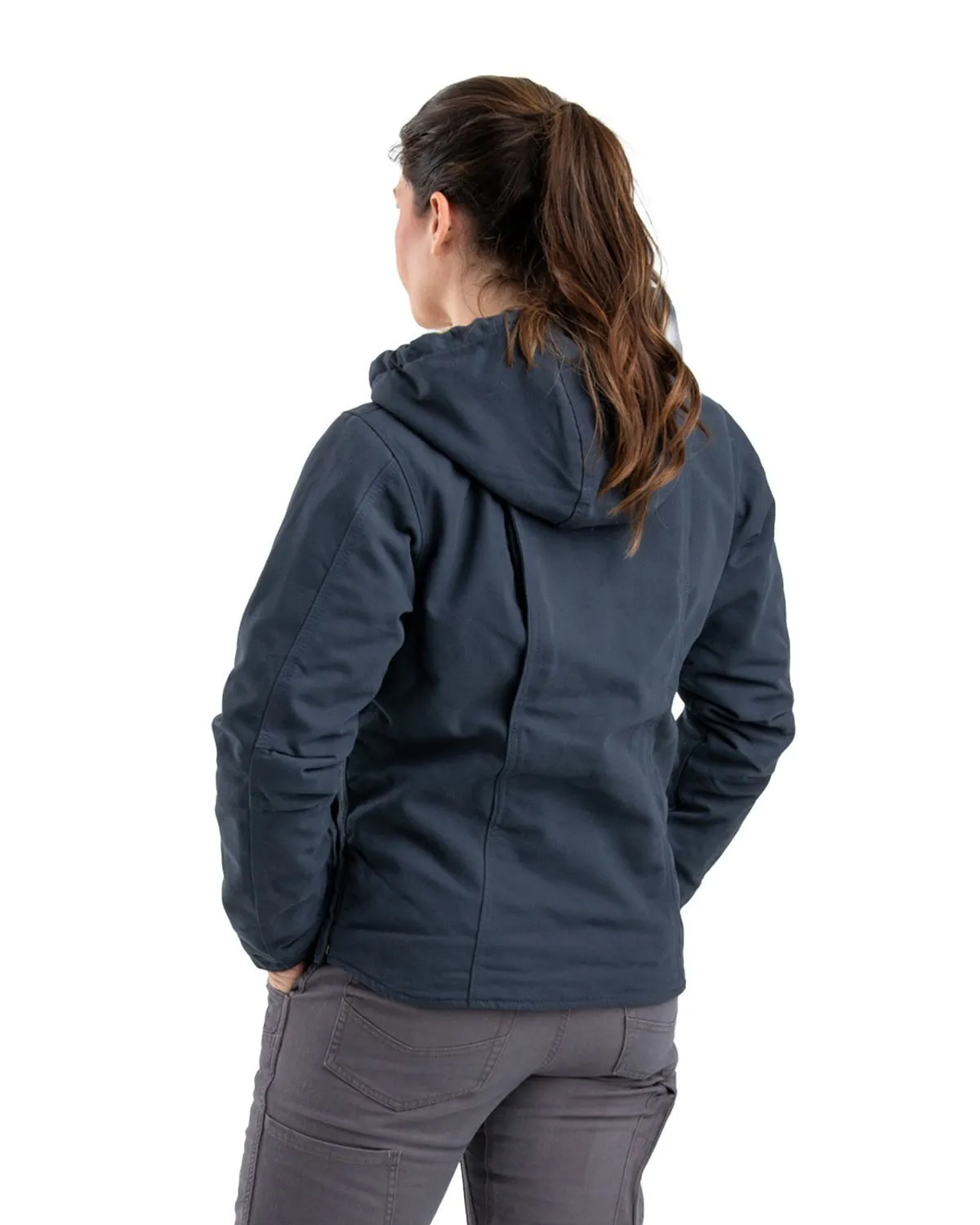 Berne Apparel Womens Sherpa-Lined Duck Hooded Deep Ocean 100% Cotton Jacket