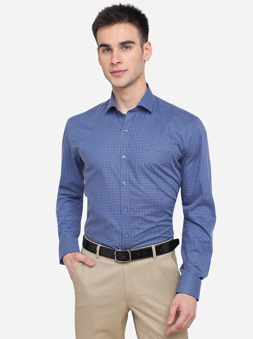 Blue & White Checked Regular Fit Formal Shirt | JadeBlue