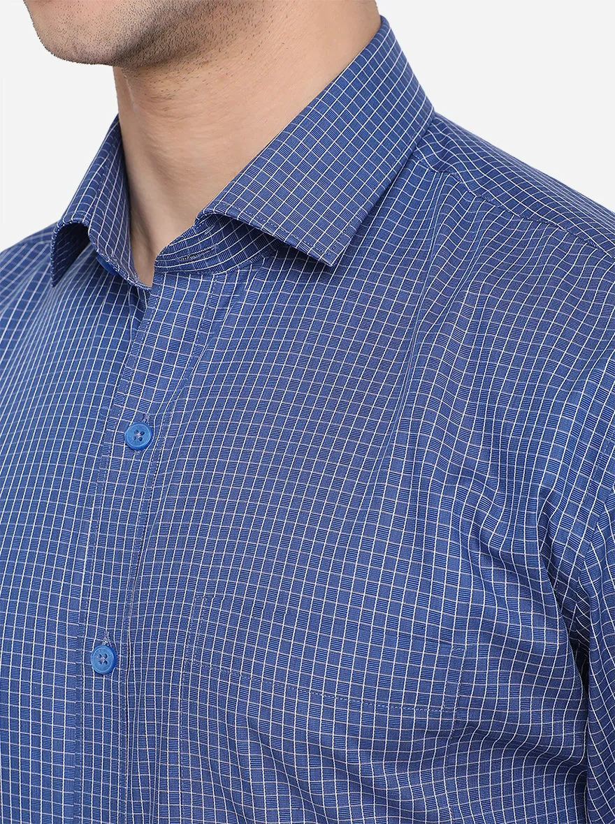 Blue & White Checked Regular Fit Formal Shirt | JadeBlue