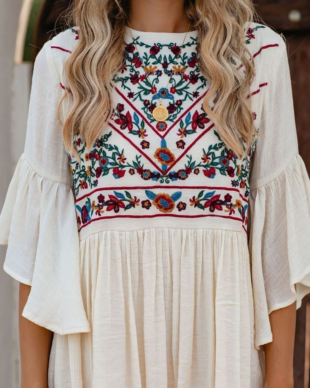 Boho Soul Embroidered Dress - Natural