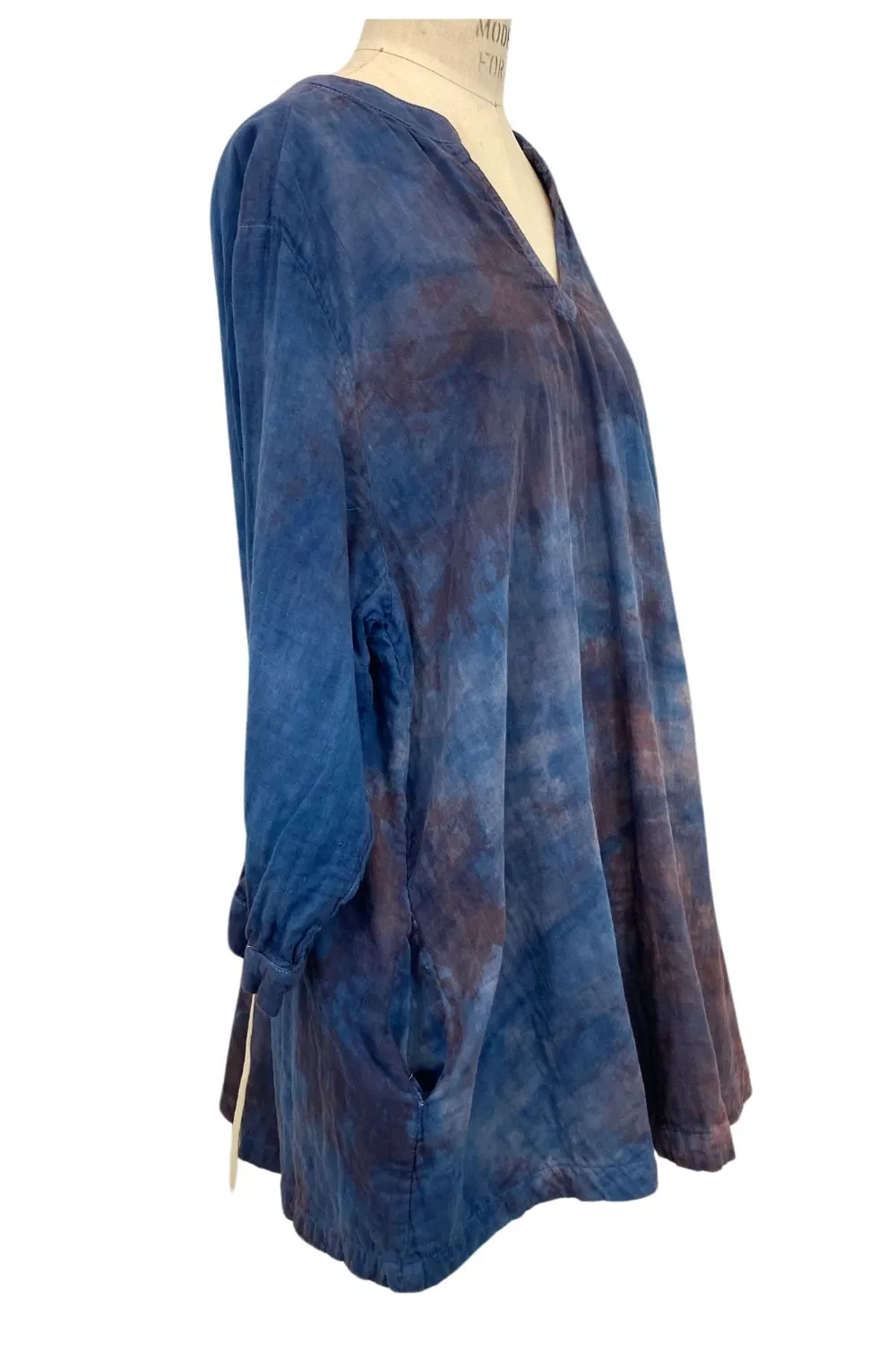 Botanically Dyed Cotton Tunic in Purple Blue