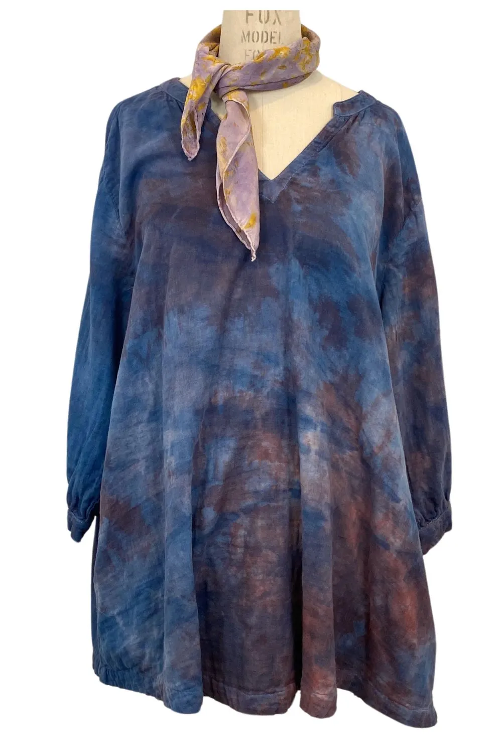 Botanically Dyed Cotton Tunic in Purple Blue