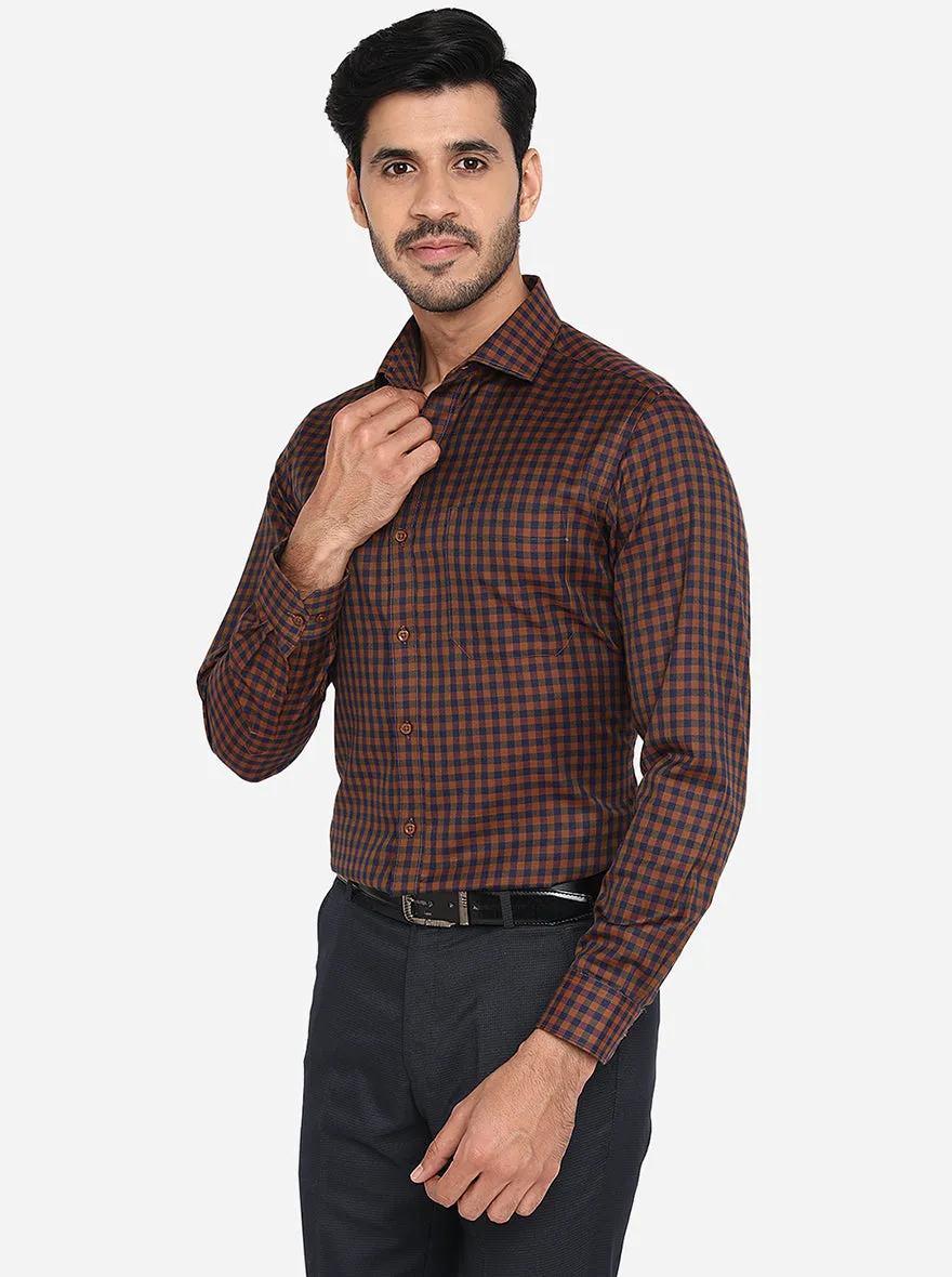 Brown & Blue Checked Slim Fit Formal Shirt | Greenfibre