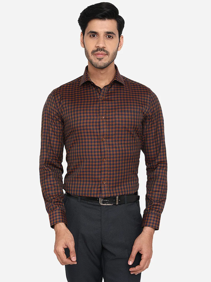 Brown & Blue Checked Slim Fit Formal Shirt | Greenfibre