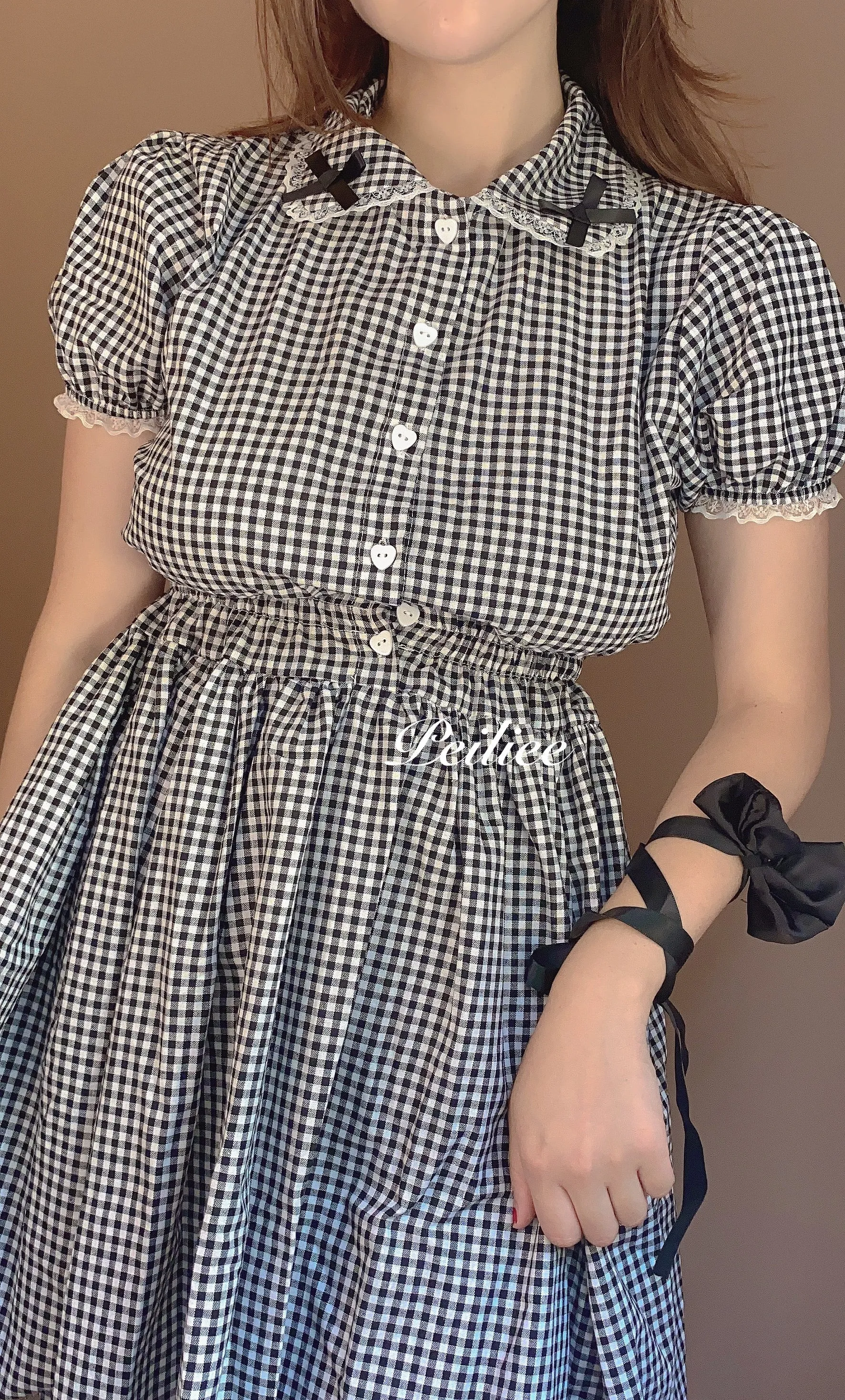 [By Peiliee] Afternoon Tea At Tiffany Gingham Babydoll Mini Dress Lolita 1997 style