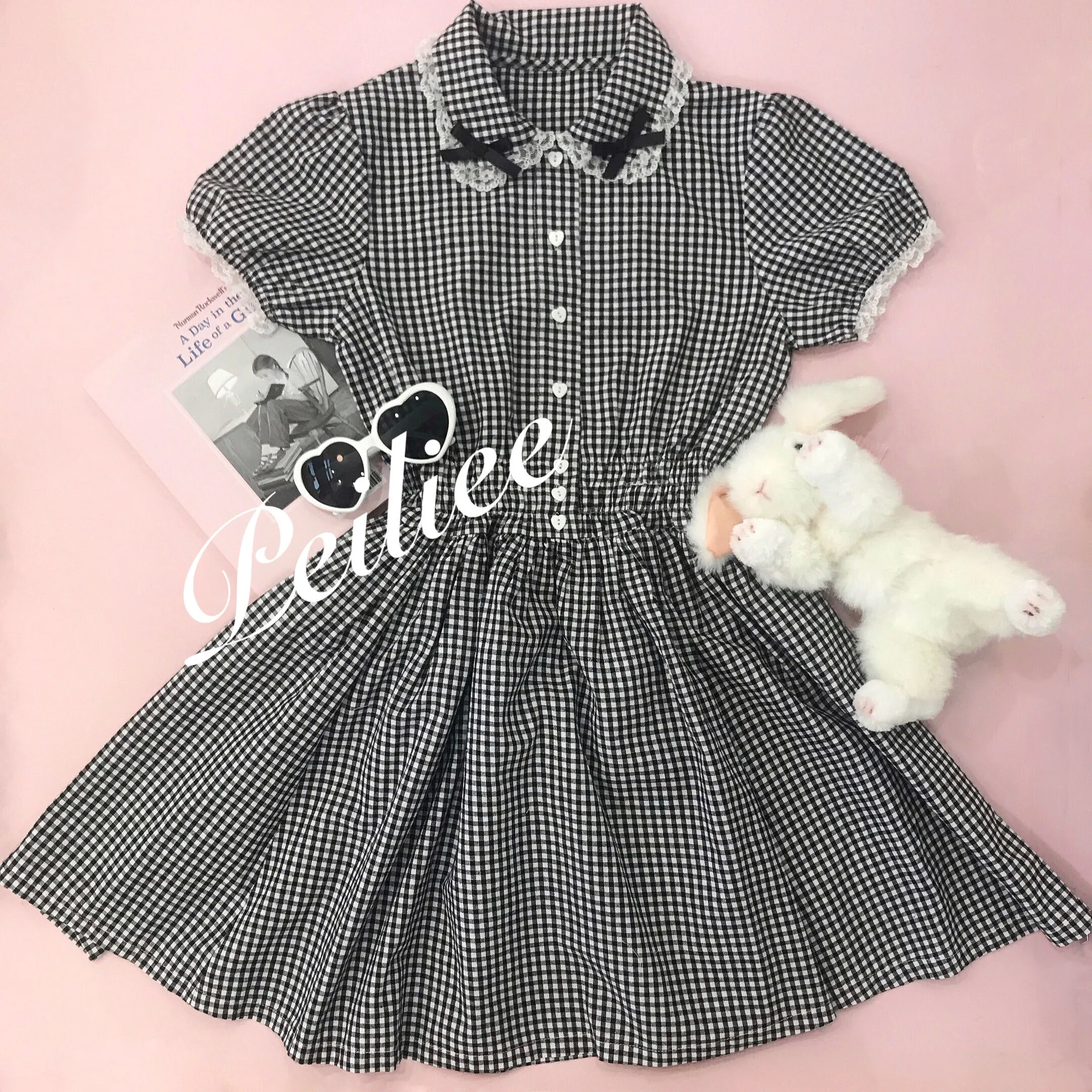 [By Peiliee] Afternoon Tea At Tiffany Gingham Babydoll Mini Dress Lolita 1997 style