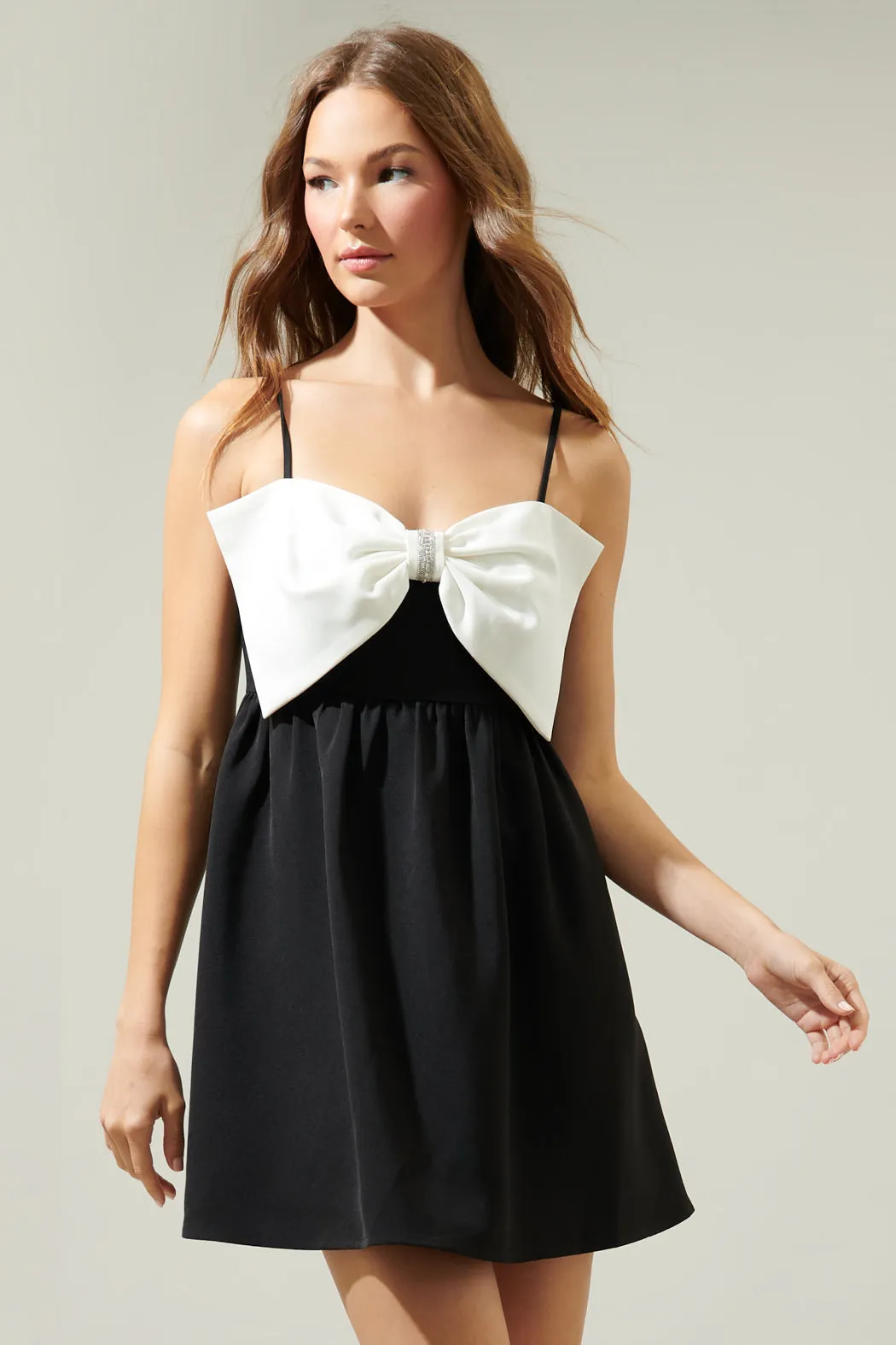 Cabello Bow Tie Babydoll Mini Dress