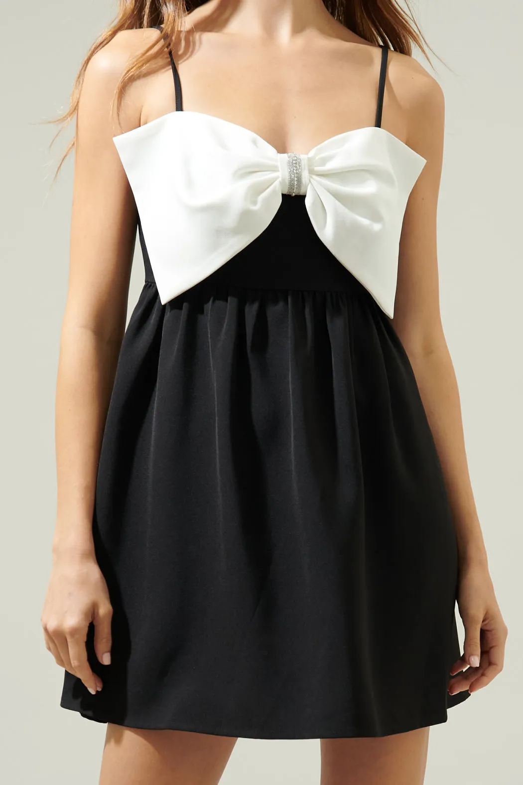 Cabello Bow Tie Babydoll Mini Dress