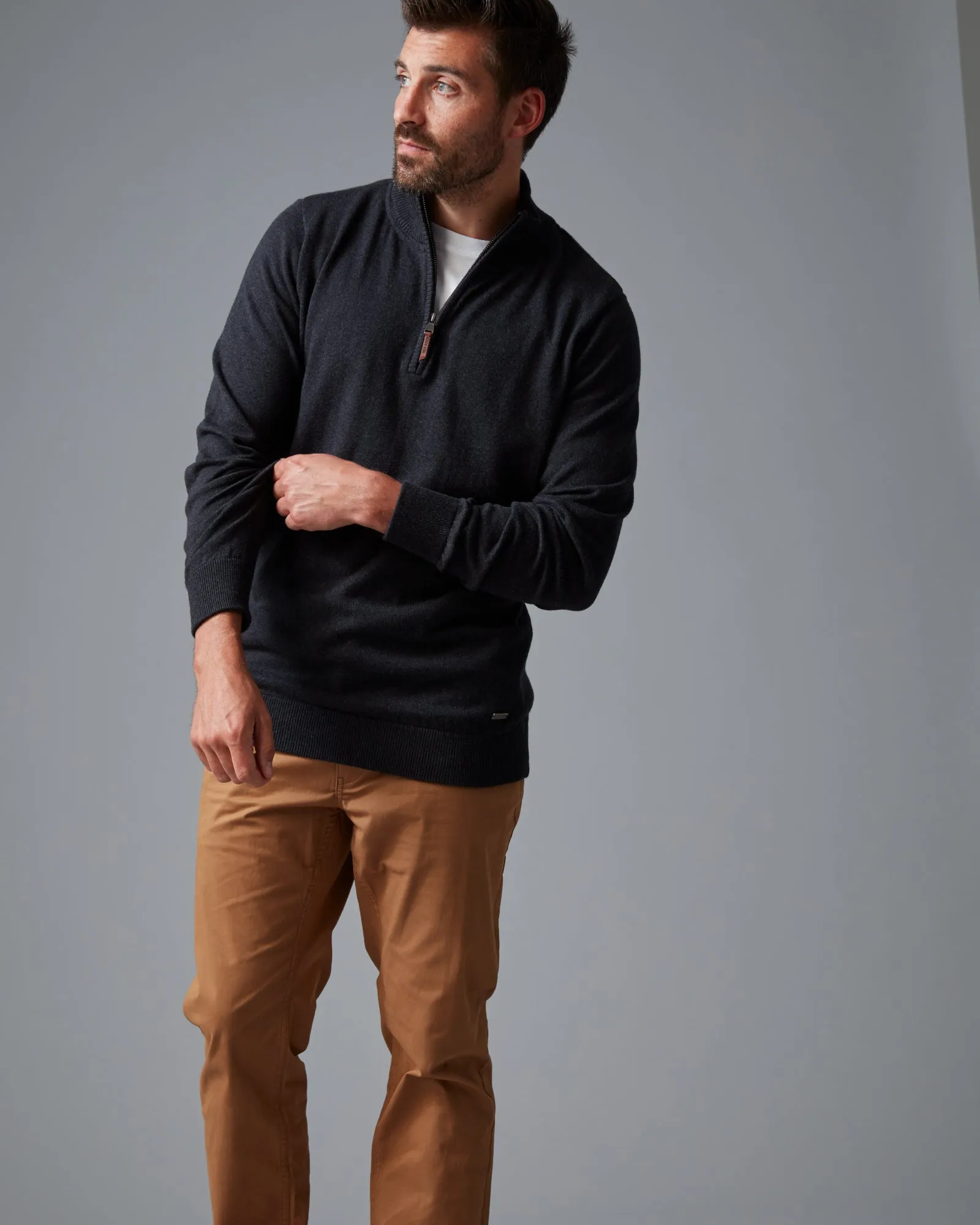 CASHMERE COTTON QTR ZIP KNIT