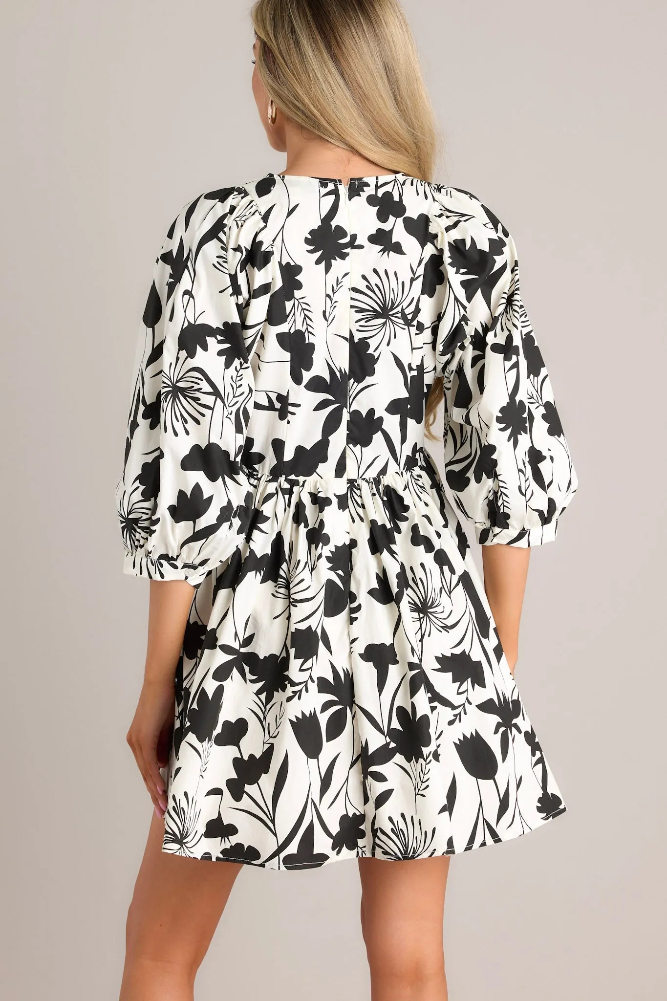 Chasing Sunsets 100% Cotton Black & White Floral Mini Dress