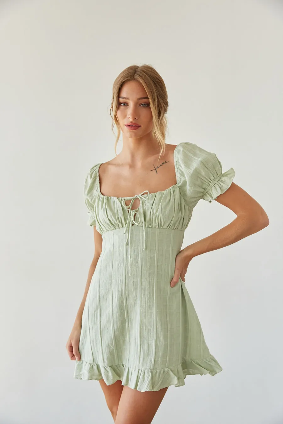 Clover Puff Sleeve Gingham Mini Dress