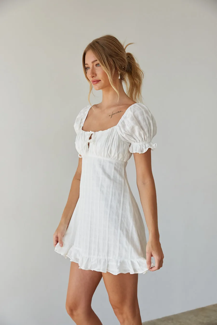 Clover Puff Sleeve Gingham Mini Dress