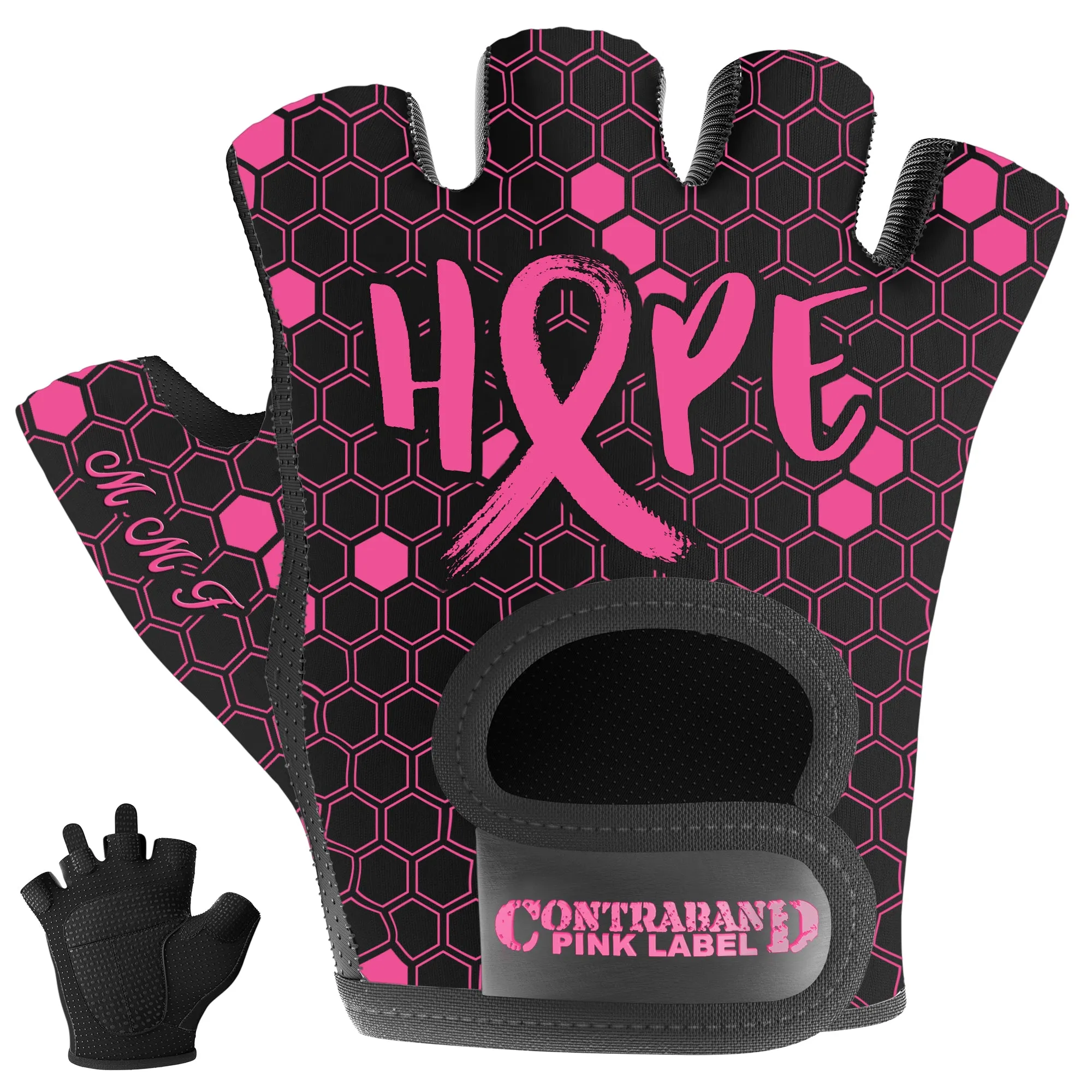 Contraband Pink Label Limited Edition Breast Cancer Hope/Love Print Lifting & Rowing Gloves w/ Grip-Lock™ Padding (Pair)