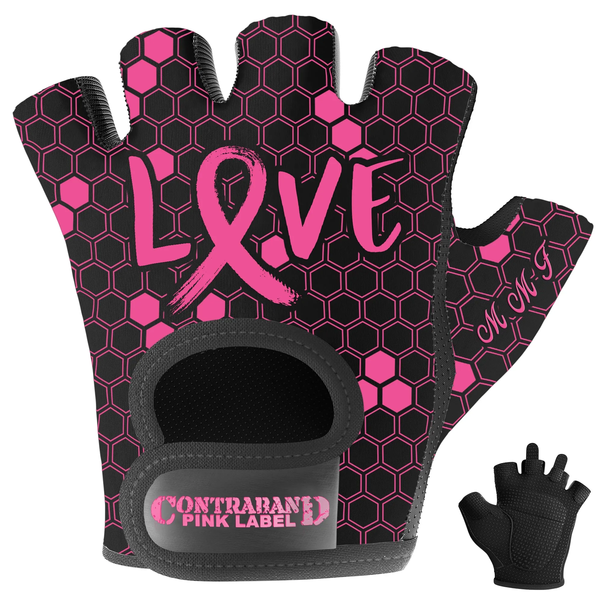 Contraband Pink Label Limited Edition Breast Cancer Hope/Love Print Lifting & Rowing Gloves w/ Grip-Lock™ Padding (Pair)